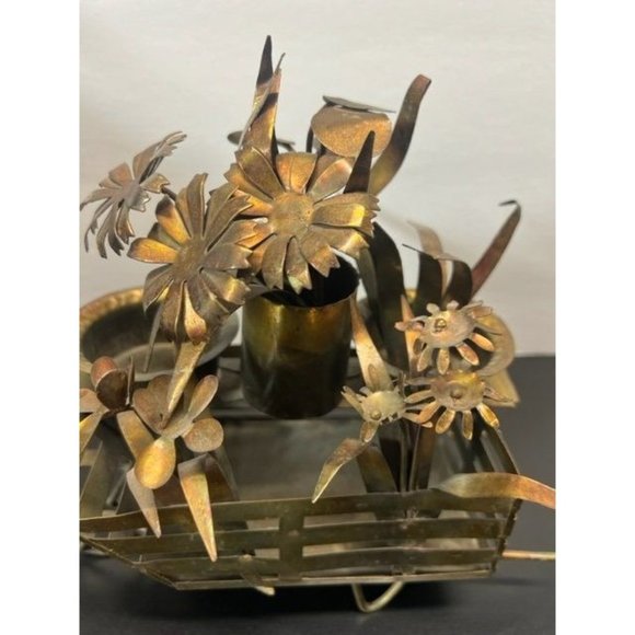 Vintage Tin Cart with Flowers Hand Made Metal Decor - Picture 1 of 8